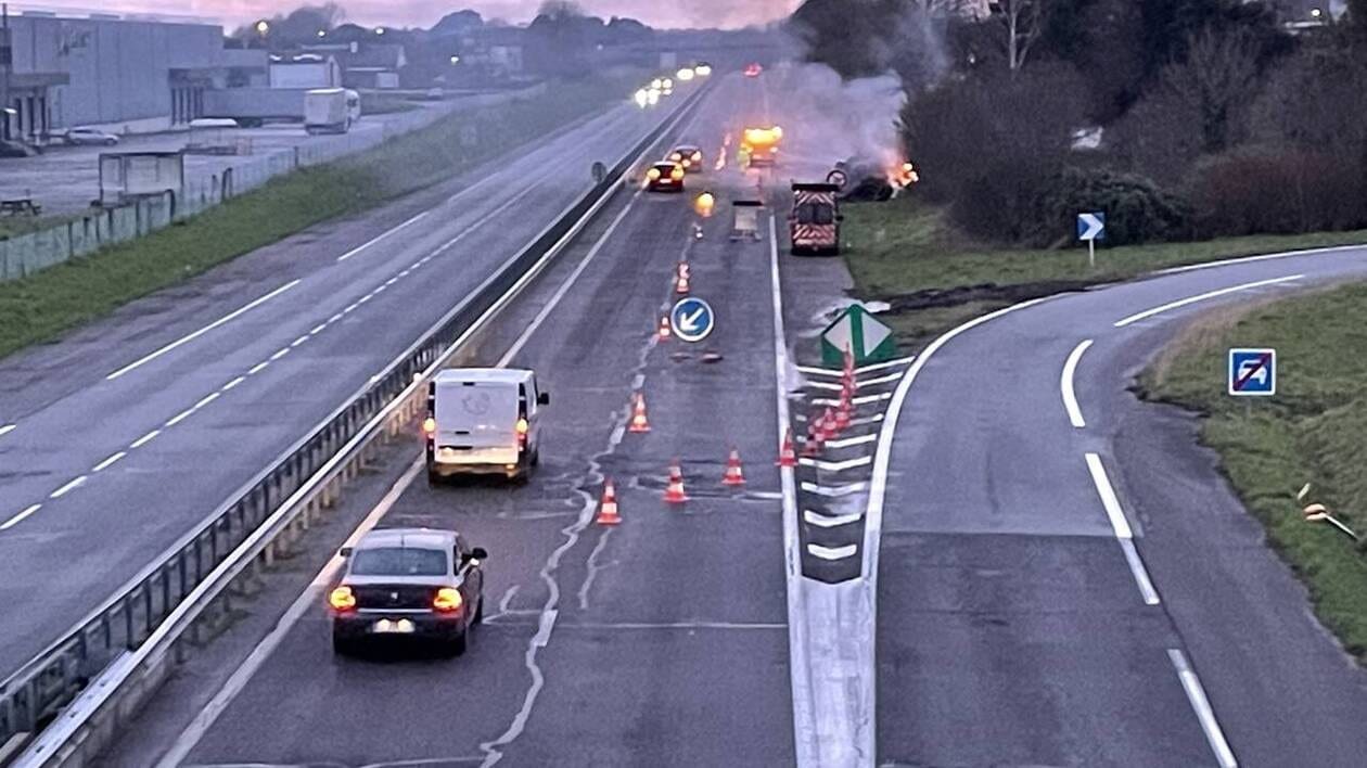 À Quimperlé, la RN165 est rouverte partiellement au niveau de l’échangeur de Kervidanou dans le sens Lorient-Q