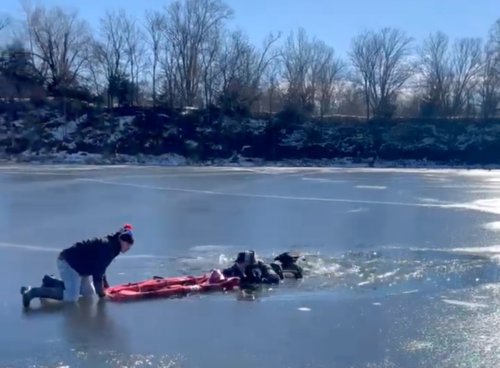 Watch: Nebraska Man Rescues an Ice Fisherman (and His Fish Finder) Using a Tent Bag, a Kayak, and Two Hammers