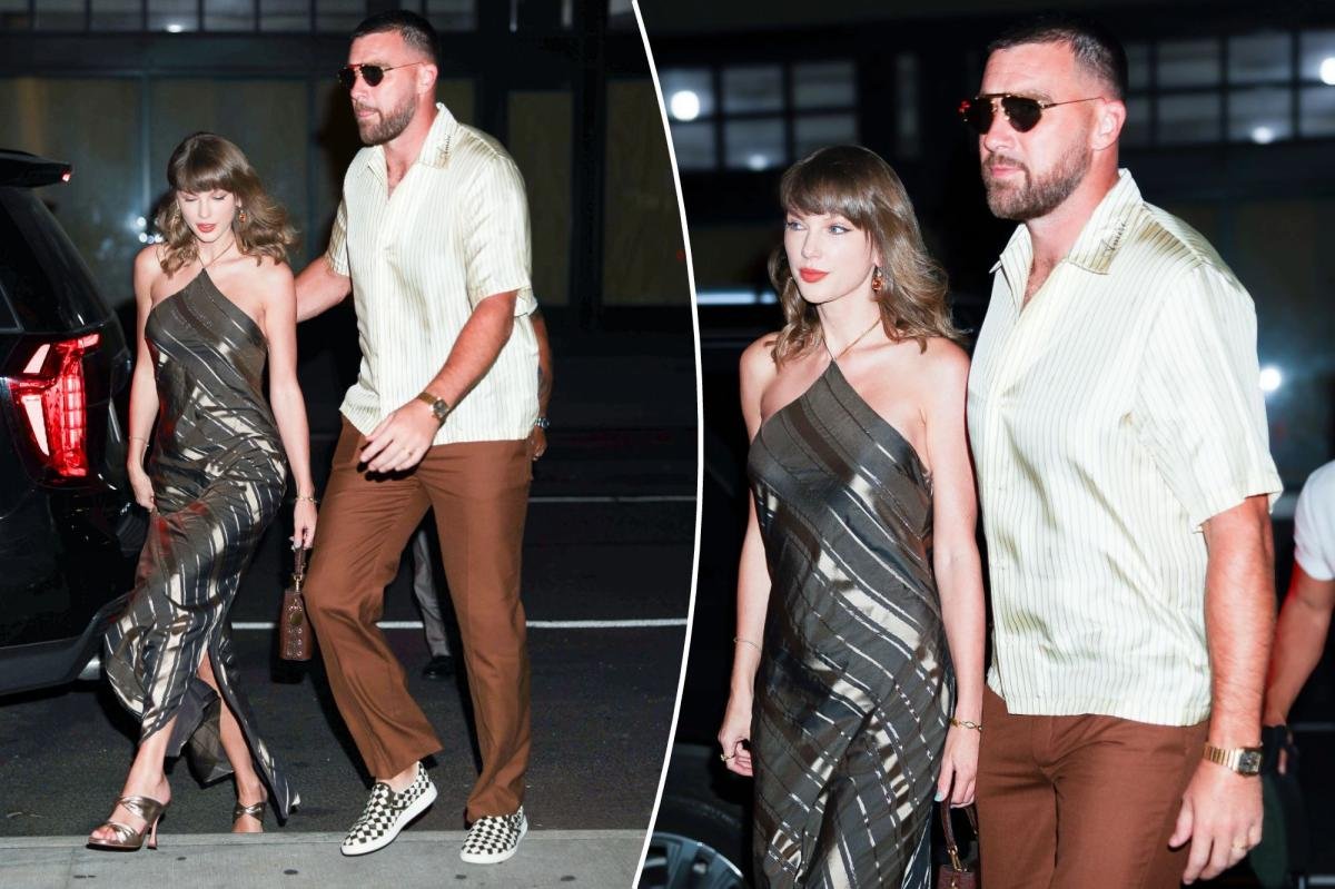 Taylor Swift and Travis Kelce match in silky stripes for NYC date night