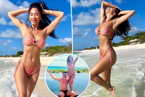 Nicole Scherzinger flaunts fit figure in strapless bikini during Turks and Caicos getaway with fiancé Thom Evans