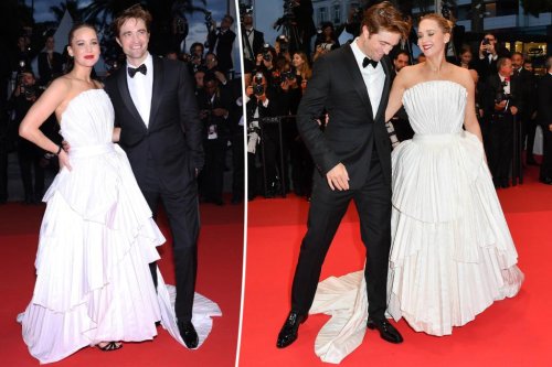 Robert Pattinson tramples Jennifer Lawrence’s couture gown on the Cannes Film Festival red carpet