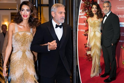 Amal Clooney stuns in sequined gown with George at Albie Awards