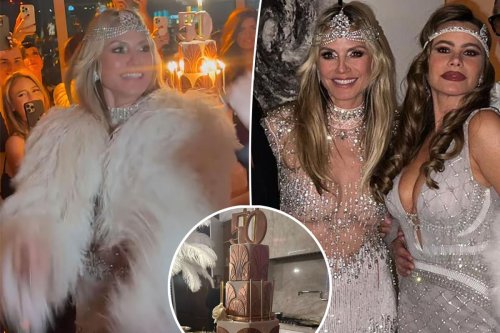 Heidi Klum celebrates 50th birthday in barely-there beaded gown