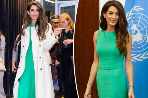 Amal Clooney is gorgeous in green dress at UN headquarters