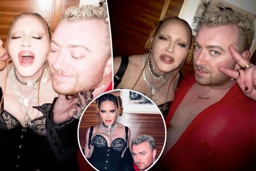 Sam Smith In Fishnets Madonna rocks fishnets, riding crop while posing with Sam Smith after ...