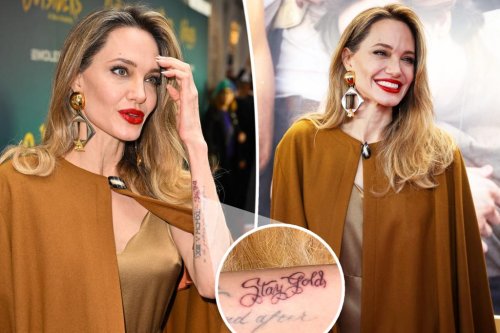 Angelina Jolie shows off new tattoo with a tie to ‘The Outsiders’ at Broadway show’s opening night