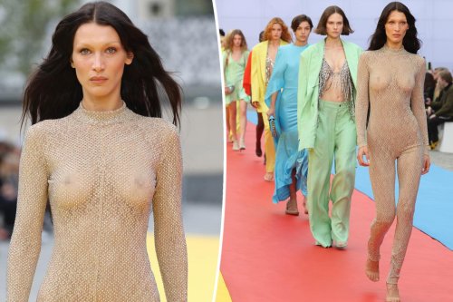 Bella Hadid dazzles in sheer catsuit for Stella McCartney fashion show