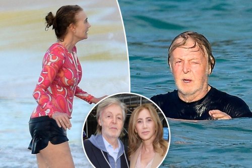 Paul McCartney, 81, and wife Nancy Shevell, 64, enjoy the ocean on beach vacation in St. Barts