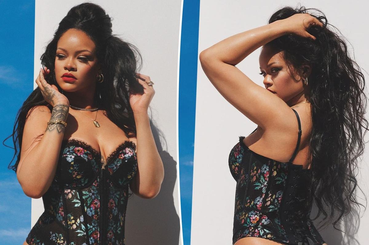 Rihanna gets cheeky in a lace corset and thong for Savage X Fenty