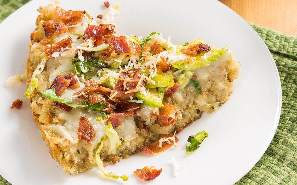 Stuffing Crust Pizza with Bacon & Brussels Sprouts