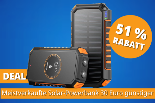 Strom für Tage: Amazons Bestseller-Solarpowerbank mit 26.800 mAh heute über 50 Prozent reduziert