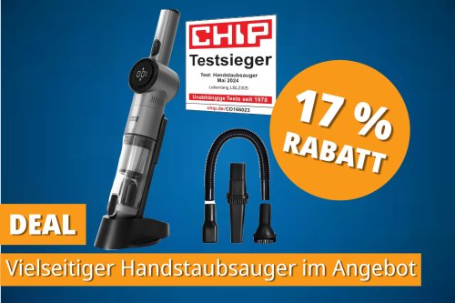 17.000 PA Saugkraft, 5 Aufsätze, unter 100 €: Handstaubsauger mit Akku im Angebot