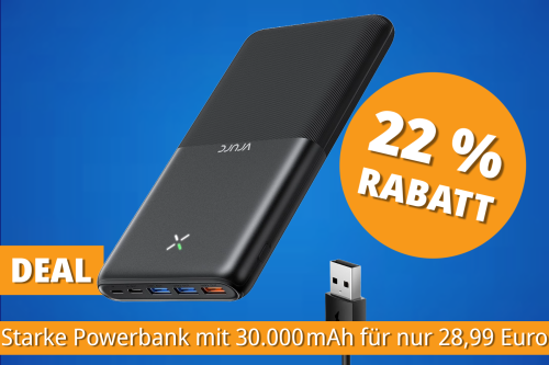 Nur 28,99 Euro: XXL-Powerbank mit 30.000 mAh und Schnellladung im Amazon-Angebot
