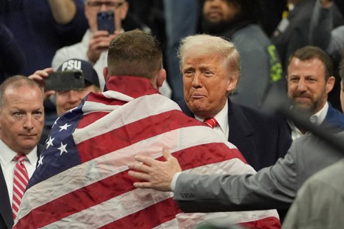 Trump’s crowd reaction, embrace after historic NCAA championship has folks talking