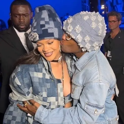 Pregnant Rihanna, A$AP Rocky match in denim at Louis Vuitton show