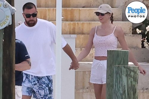 Taylor Swift Rocks Red Lipstick with Short-Shorts and Slides for Boat Date with Travis Kelce