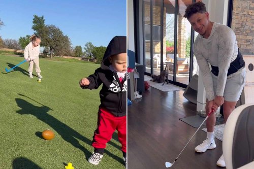 Patrick Mahomes Plays Golf with Daughter Sterling and Son Bronze