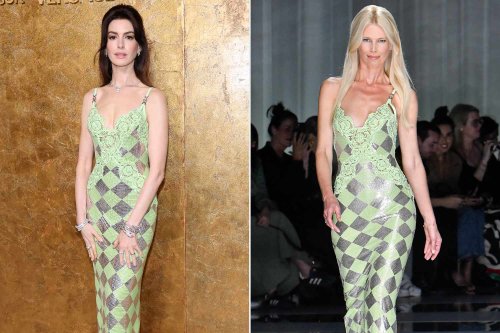 Anne Hathaway Shines in Versace Dress Claudia Schiffer Debuted in Milan at the Albies