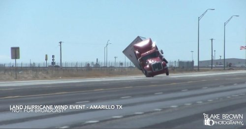 Watch Intense Winds Knock Over an 18-Wheeler Truck in Texas