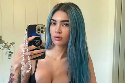 Megan Fox Snaps Makeup-Free Selfie in Bra, Boxers and 26-Inch Blue Hair Extensions 'Post-Coachella'