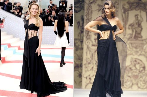 Margot Robbie Wears Remake Of Cindy Crawford s 1993 Chanel Gown To Met 