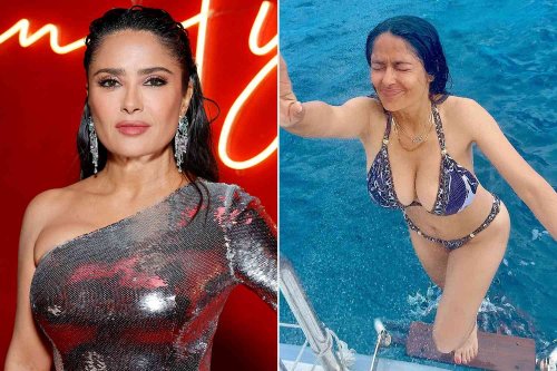 Salma Hayek Says Her Family Won't Let Her Take Swimsuit Photos in 'Peace': See the Hilariously Sexy Pics