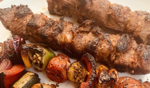 Spicy Lamb Kabobs With Mixed Vegetable Skewers