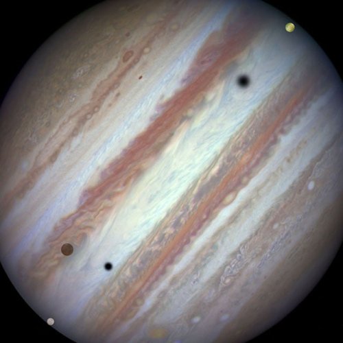 A Close-Up Hubble Photo of the Rare Triple Transit of Jupiter's Moons