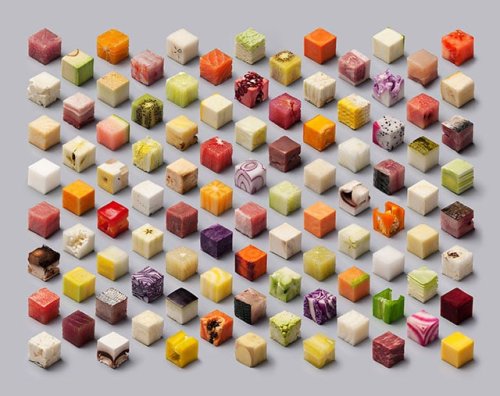 This is a Real Photo of Food Cut Into Perfect Cubes