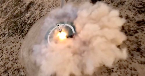 Drone Footage Shows Blue Origin Rocket Landing in the Desert After Dropping Off Katy Perry