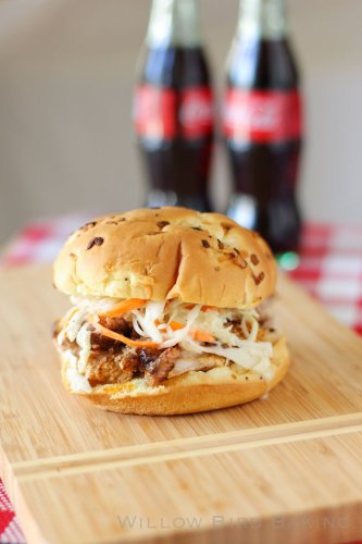 Smoked Pulled Pork Sandwiches with Sweet Coleslaw - Willow Bird Baking