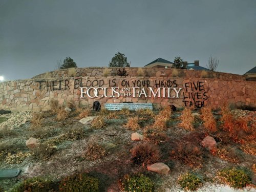 Evangelical group’s Colorado HQ vandalised after Club Q mass shooting: ‘Blood is on your hands’