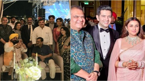 INSIDE Parineeti Chopra-Raghav Chadha’s Wedding Reception: Harbhajan Singh, Arvind Kejriwal, Bhagwant Mann pose