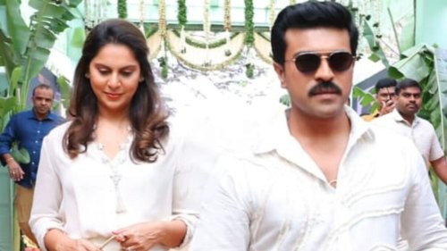 WATCH: Ram Charan and Upasana Konidela are twinning and winning in white at RC16 pooja ceremony