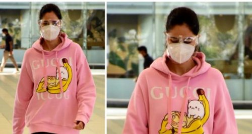 Katrina Kaif struts the airport in Rs. 75K pink Gucci Bananya hoodie sweatshirt, latex leggings: Yay or Nay?