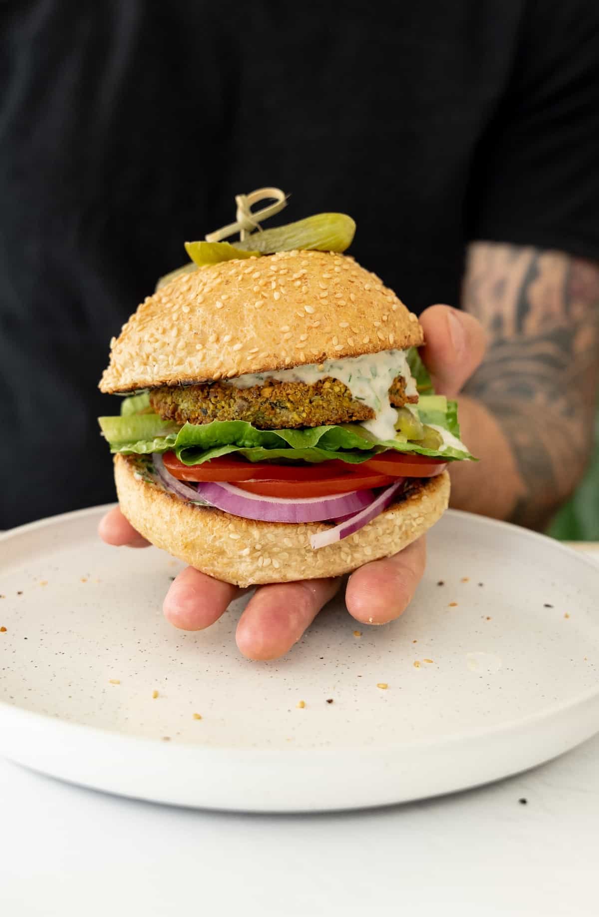Easy Vegan Falafel Burgers With Tahini Sauce