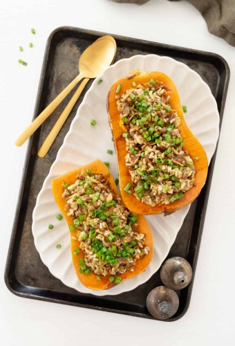 Vegan Stuffed Butternut Squash With Rice and Lentils