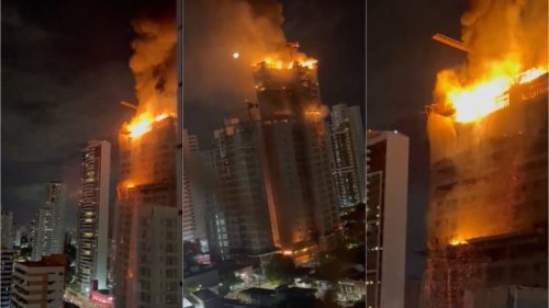 Incêndio atinge prédio em construção na zona oeste do Recife; assista