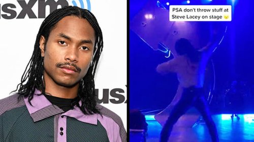 Steve Lacy smashes fan's camera after being hit by an object during