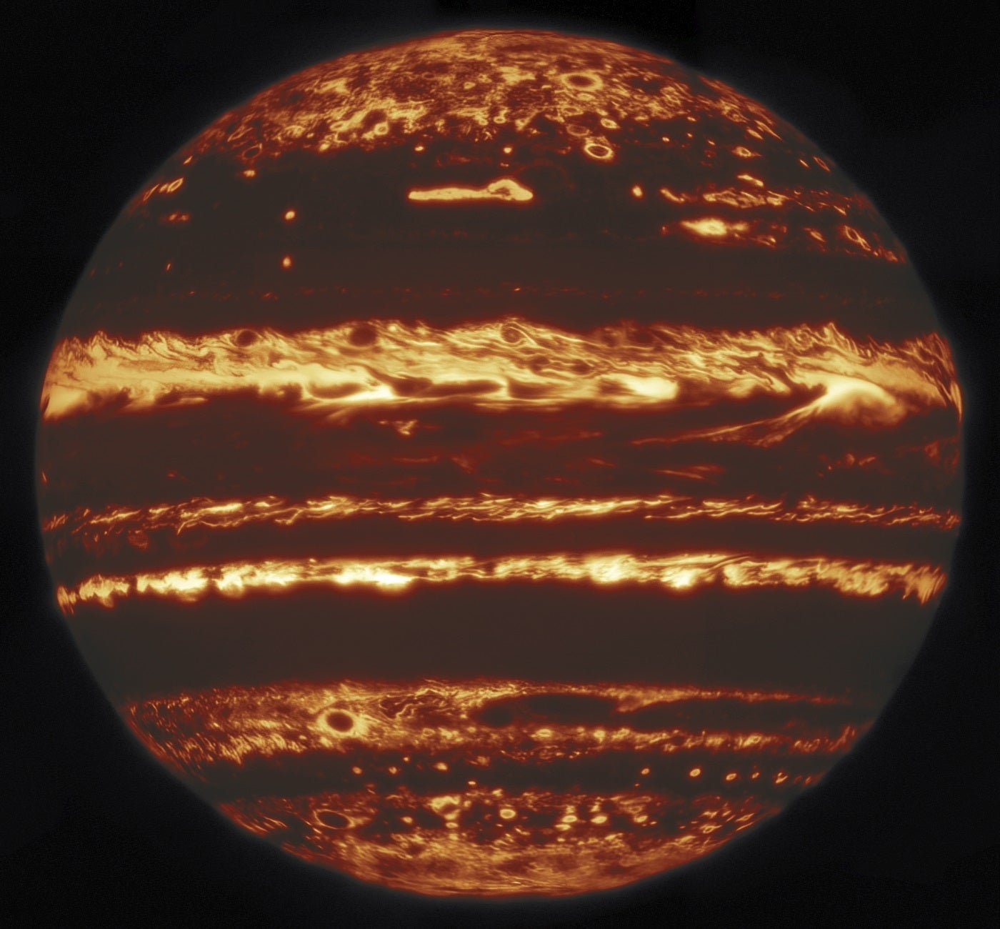 Jupiter has a spooky new look in this sharp infrared photo