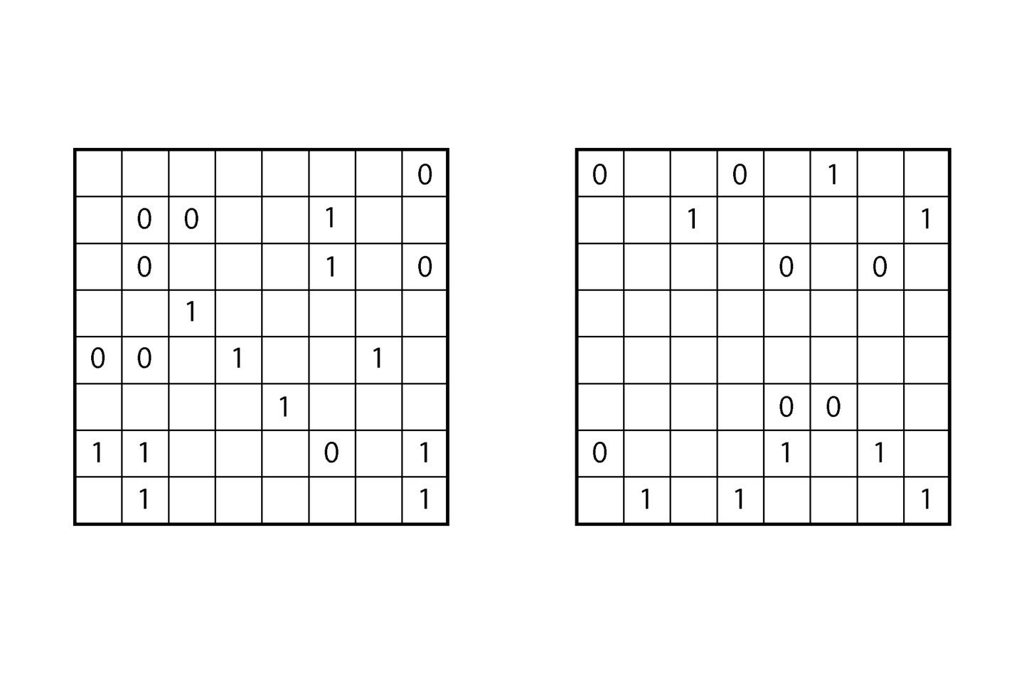 These sudoku puzzles only use 1s and 0s. Can you crack them?