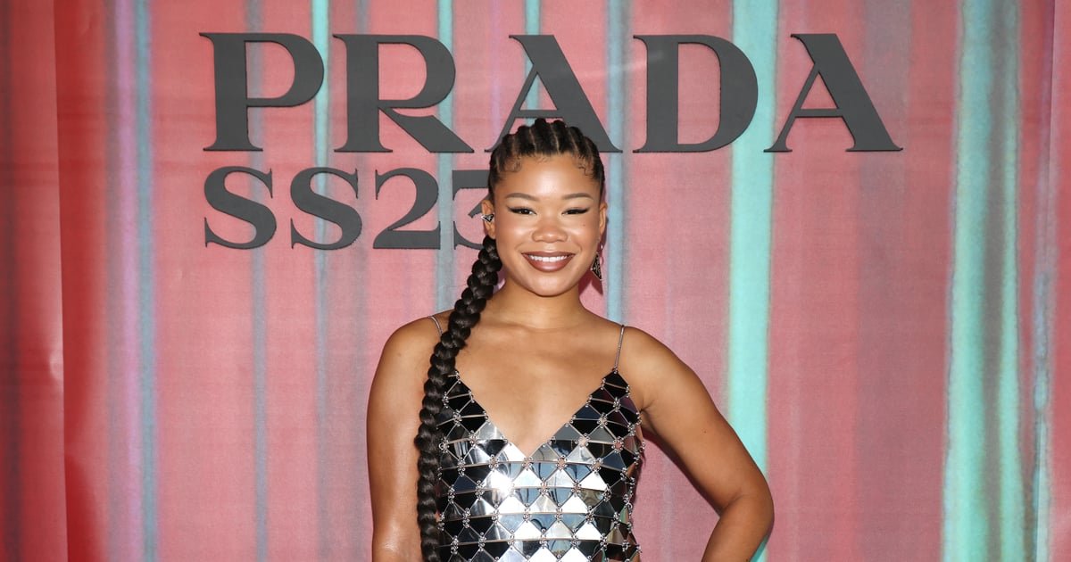 Storm Reid Styled a Plunging Chain-Mail Minidress With Platforms at Prada