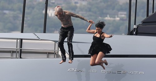 Kourtney Kardashian and Travis Barker Jump Off a Yacht Together After Italian Wedding