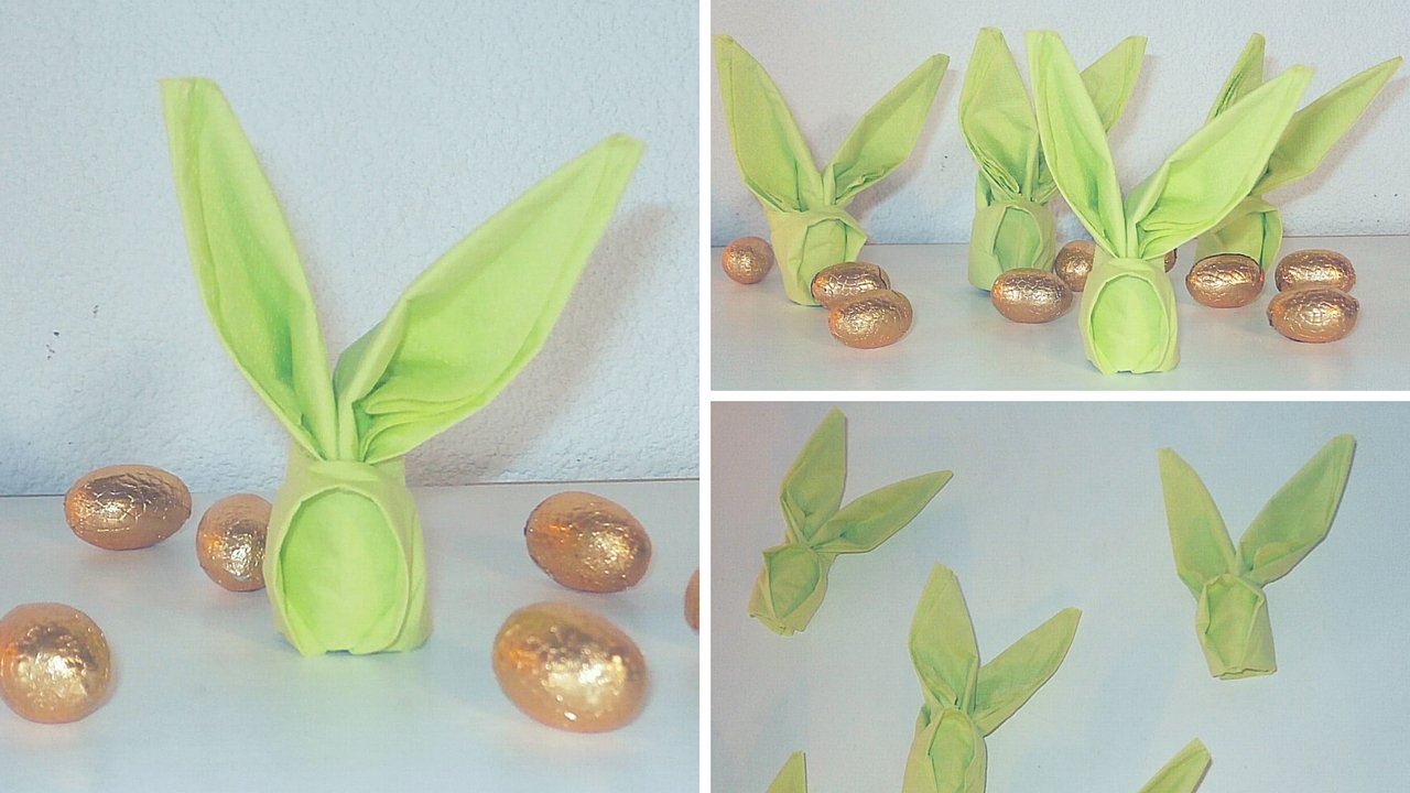 Un pliage de serviette rigolo et facile en forme de lapin pour décorer la table de Pâques !