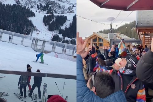 Après Ski Crowd Rallies For Struggling Beginner Skier