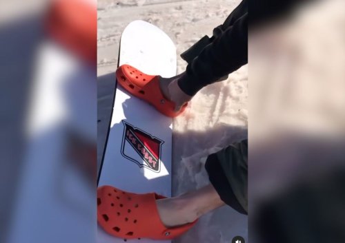 Snowboarder Has A Hilarious Use For His Pair Of Crocs