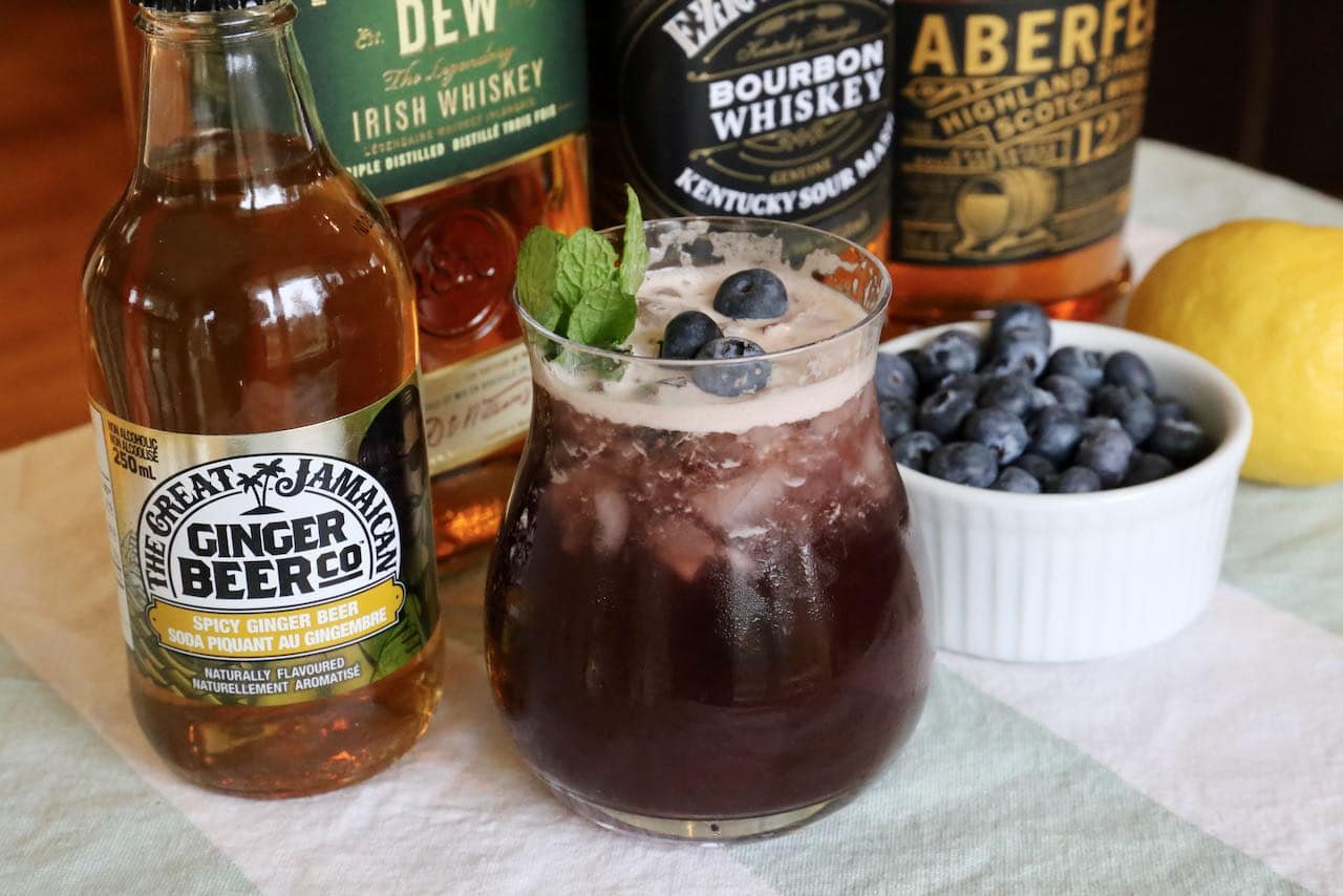 Fresh Blueberry Buck Whiskey Cocktail Drink Recipe