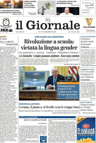 Prima Pagina Il Giornale di Oggi- sabato, 22 marzo 2025