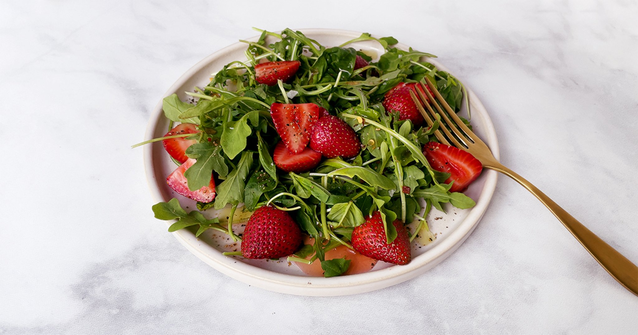 Strawberry, Basil and Arugula Salad with Lots of Black Pepper