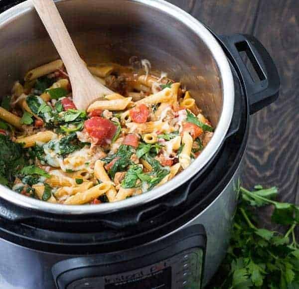 Instant Pot Pasta with Sausage, Spinach, and Tomatoes
